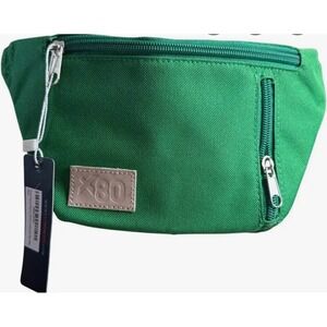 X80‎ Green Canvas Unisex Fanny Pack Belt Bag With Leather Logo Patch